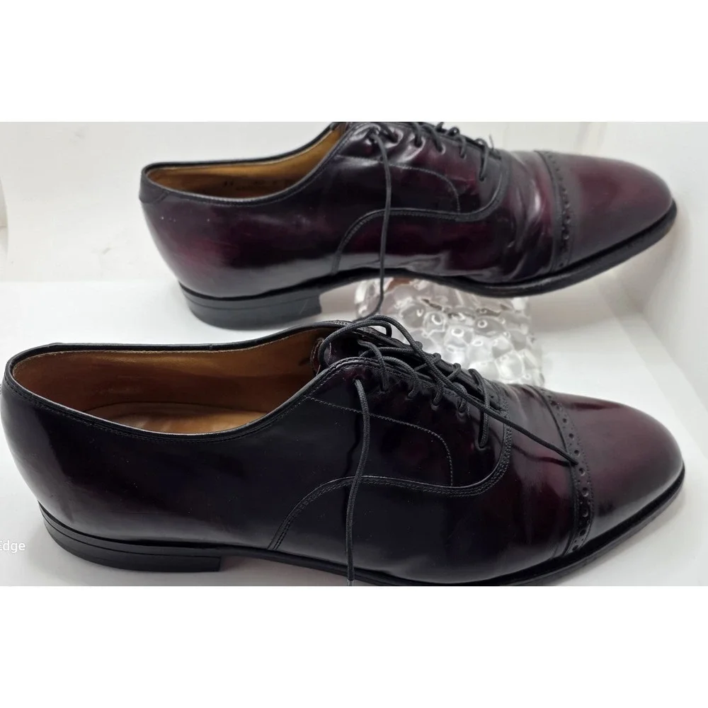 Johnston Murphy Aristocraft Mens 11 D Burgundy Leather Cap Toe Oxford Shoes USA